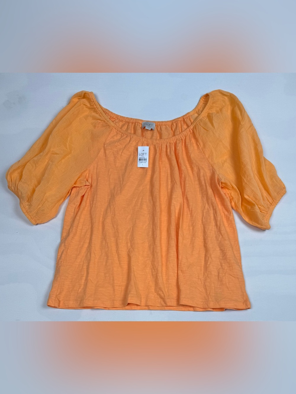 NWT LOFT Puff Sleeve Blouse 100% Cotton Orange Women’s L